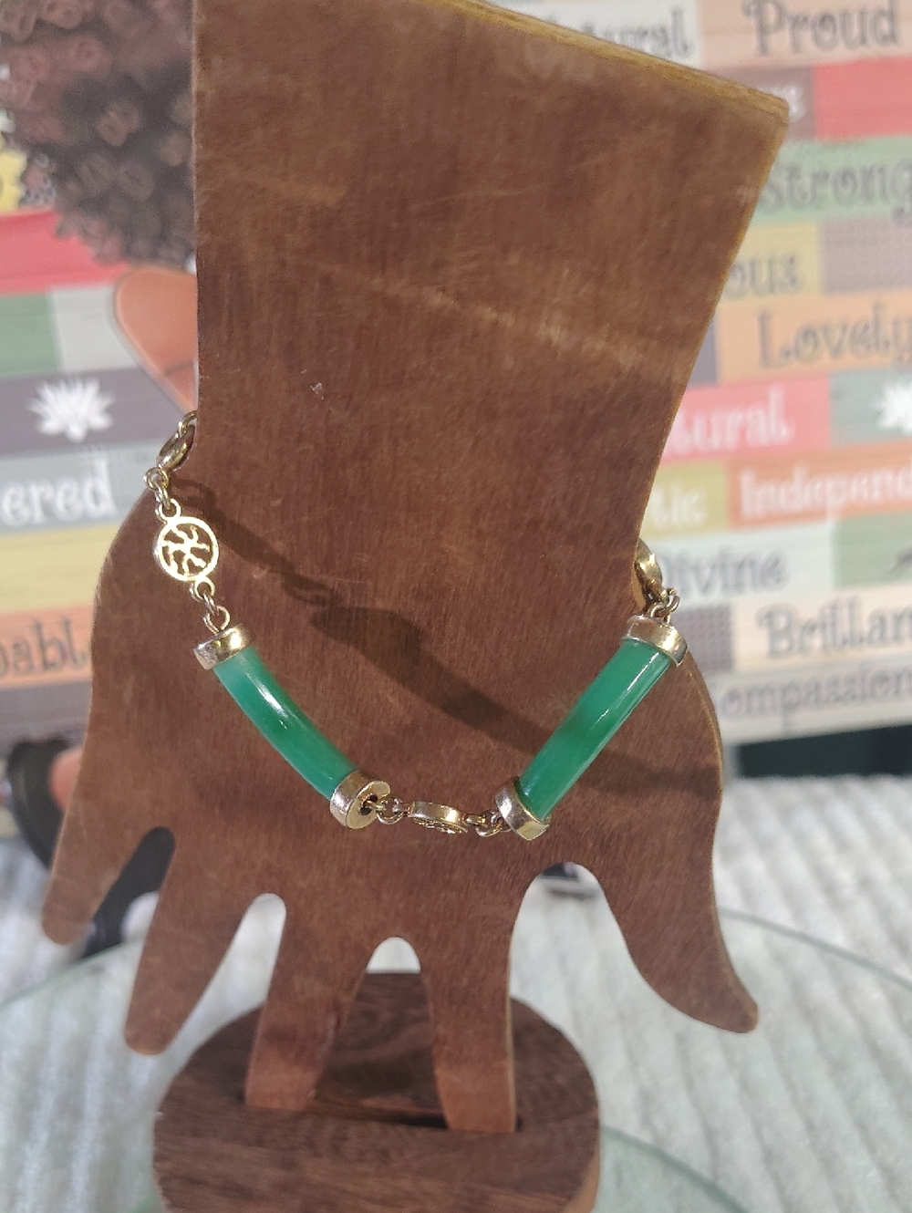 Vintage Bracelet Chinese Jade Gold Tone - Picture 3 of 3